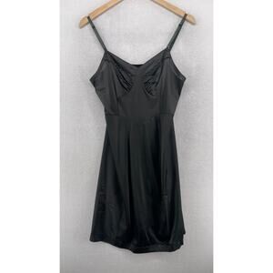 ARISTOCRAFT Slip Lingerie S Nylon Spaghetti Strap Sweetheart Black USA VTG